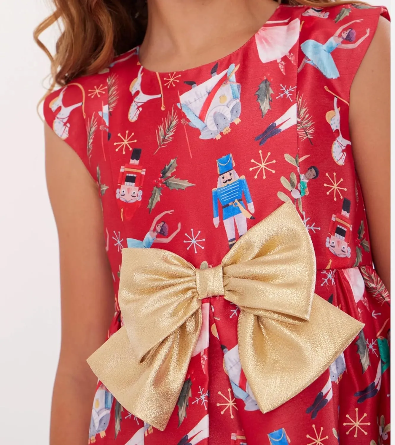 Bonnie Jean Girls 2T-16 Red Shantung Gold Bow Nutcracker Holiday Dress