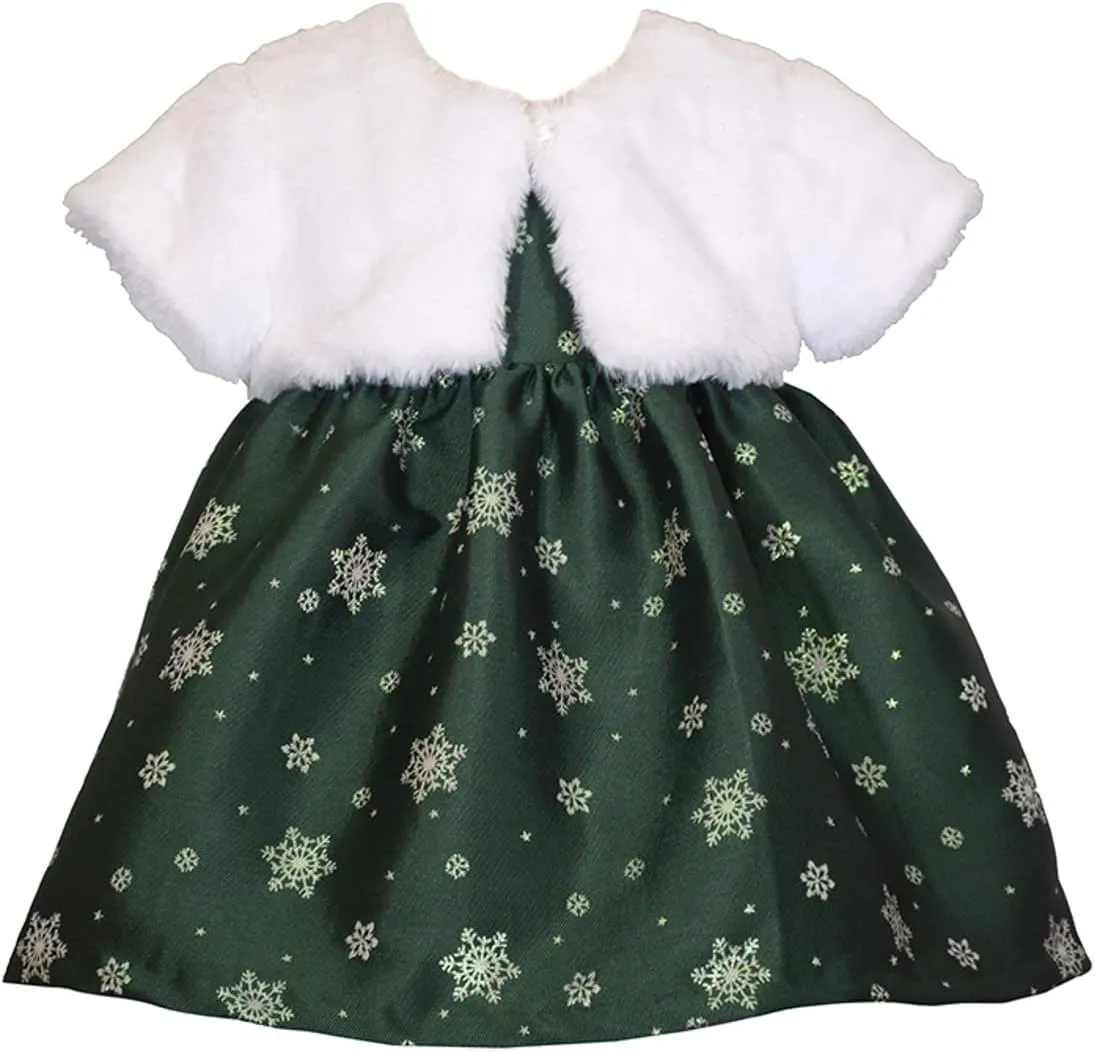 Bonnie Jean Girl's Christmas Holiday Dress - Red Dress with White Faux Fur Jacket for Baby Toddler and Little Girls
