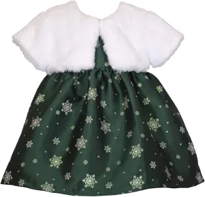 Bonnie Jean Girl's Christmas Holiday Dress - Red Dress with White Faux Fur Jacket for Baby Toddler and Little Girls