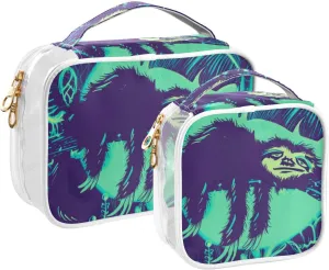 Boring Sloth Travel Toiletry Bag for Women 2 Pack Clear Makeup Bag with Handles Waterproof Cosmetic Bag