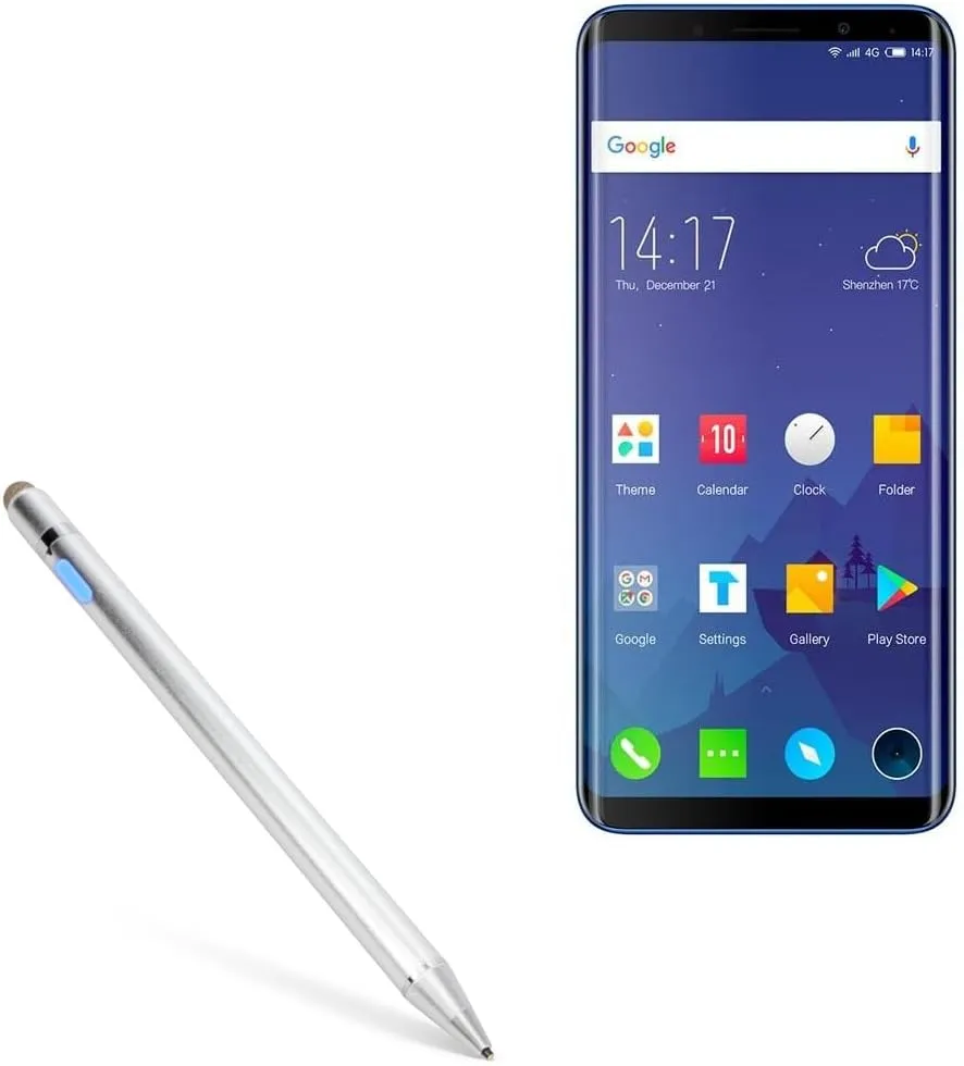 BoxWave Stylus Pen Compatible with Elephone U - AccuPoint Active Stylus, Electronic Stylus with Ultra Fine Tip - Metallic Silver
