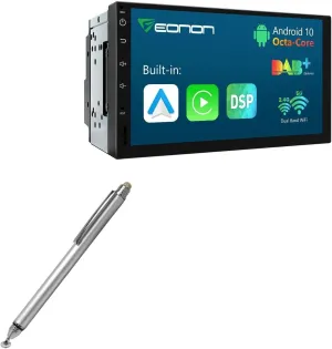 BoxWave Stylus Pen Compatible with Eonon Q04PRO - DualTip Capacitive Stylus, Fiber Tip Disc Tip Capacitive Stylus Pen - Metallic Silver