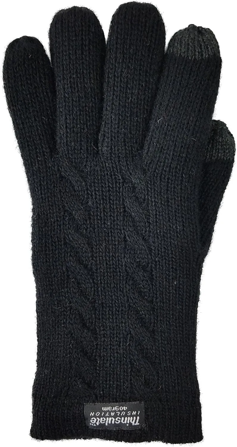 BRUCERIVER Ladie's Pure Wool Knit Gloves with Thinsulate Lining and Cable design