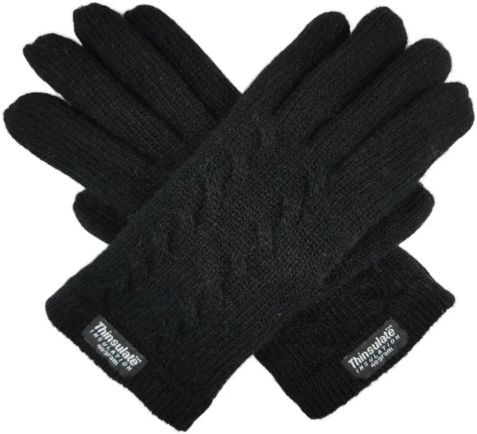 BRUCERIVER Ladie's Pure Wool Knit Gloves with Thinsulate Lining and Cable design