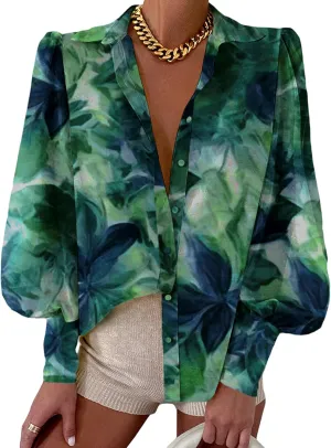 BTFBM Women Fashion Button Down Shirts V Neck Printed Solid Boho Long Sleeve Blouses Dressy Casual Summer Spring Tops