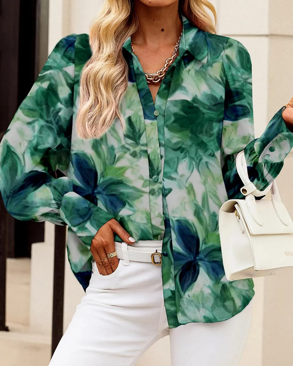 BTFBM Women Fashion Button Down Shirts V Neck Printed Solid Boho Long Sleeve Blouses Dressy Casual Summer Spring Tops
