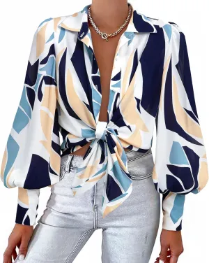 BTFBM Women Fashion Button Down Shirts V Neck Printed Solid Boho Long Sleeve Blouses Dressy Casual Summer Spring Tops