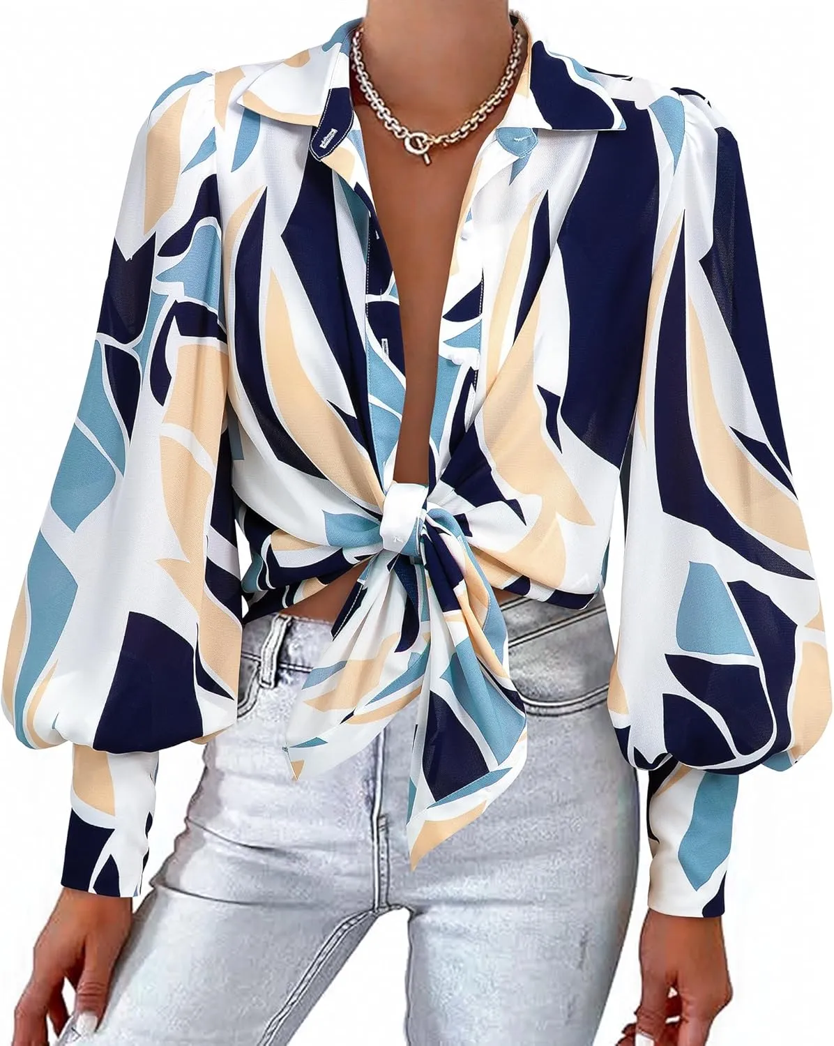 BTFBM Women Fashion Button Down Shirts V Neck Printed Solid Boho Long Sleeve Blouses Dressy Casual Summer Spring Tops