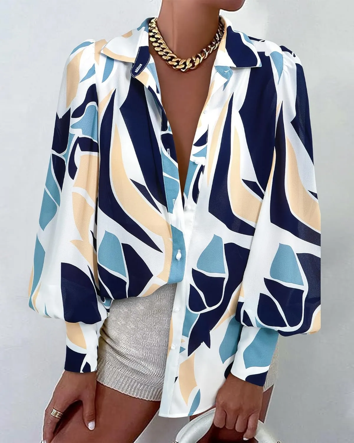 BTFBM Women Fashion Button Down Shirts V Neck Printed Solid Boho Long Sleeve Blouses Dressy Casual Summer Spring Tops