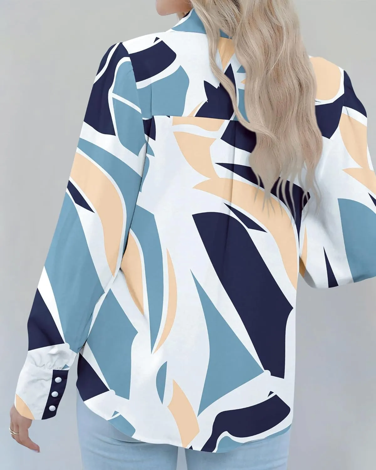 BTFBM Women Fashion Button Down Shirts V Neck Printed Solid Boho Long Sleeve Blouses Dressy Casual Summer Spring Tops