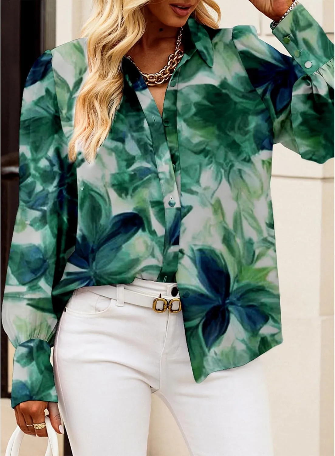 BTFBM Women Fashion Button Down Shirts V Neck Printed Solid Boho Long Sleeve Blouses Dressy Casual Summer Spring Tops
