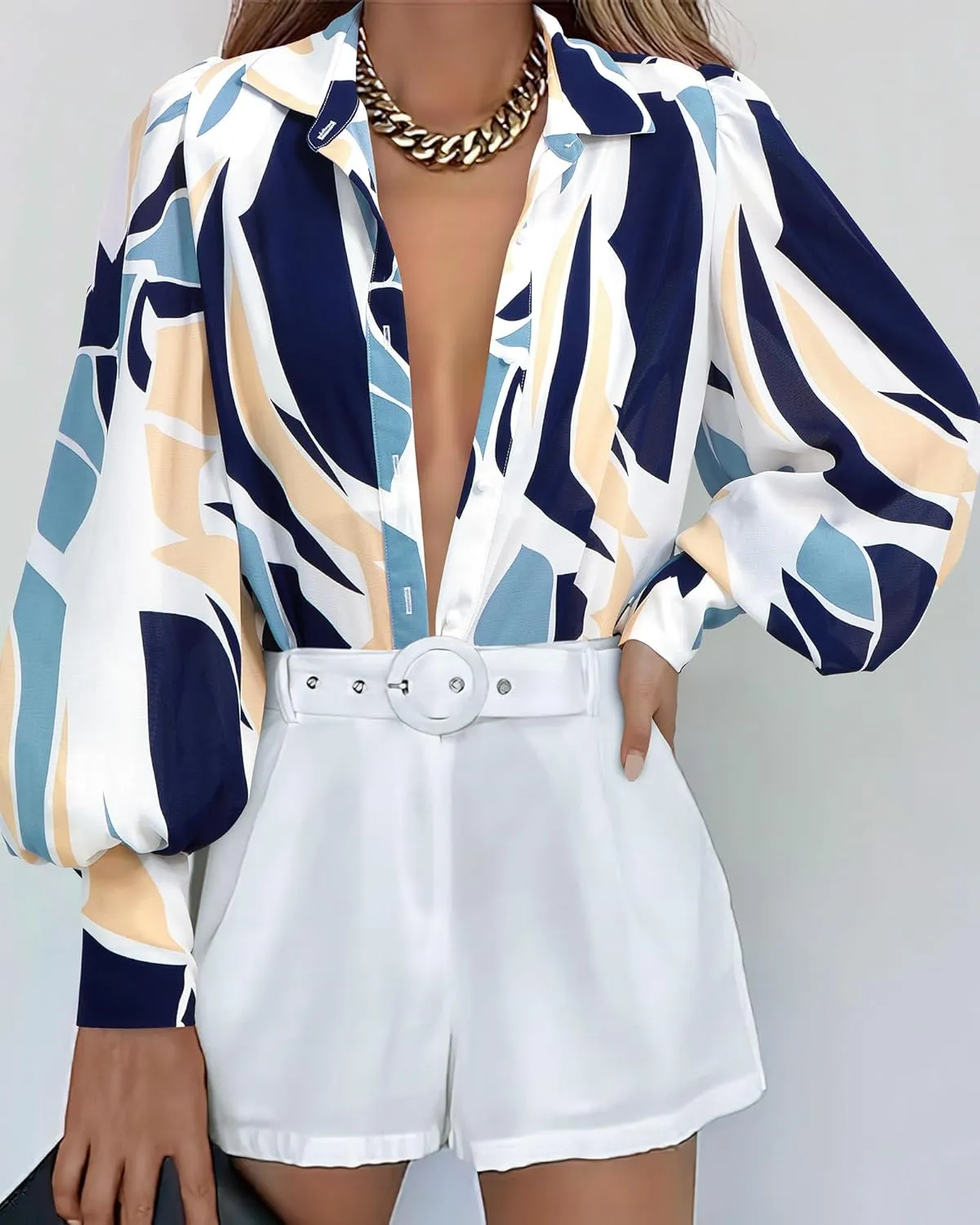 BTFBM Women Fashion Button Down Shirts V Neck Printed Solid Boho Long Sleeve Blouses Dressy Casual Summer Spring Tops