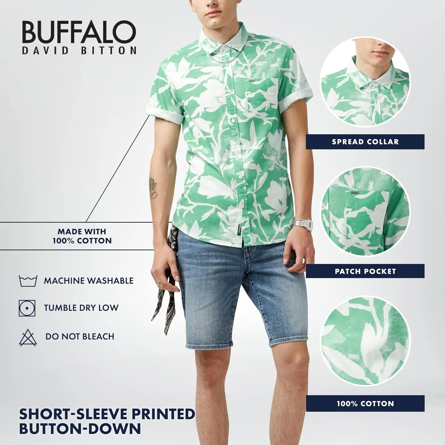 Buffalo David Bitton Men's Short Sleeve Printed Button Down