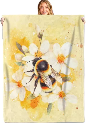 Bumblebee Throw Blanket,40x50in,Soft,Lightweight Flannel,Bee and White Daisy Warm Yellow Blankets - Gifts for Kids Adult Women,for Couch Office Travel,Home Living Room Nature Decor