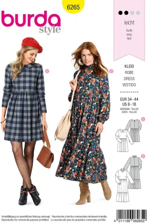Burda Style Sewing Pattern 6265 - Misses' Dresses Short or Midi Length with Tiered Skirt, Size A (8-10-12-14-16-18)