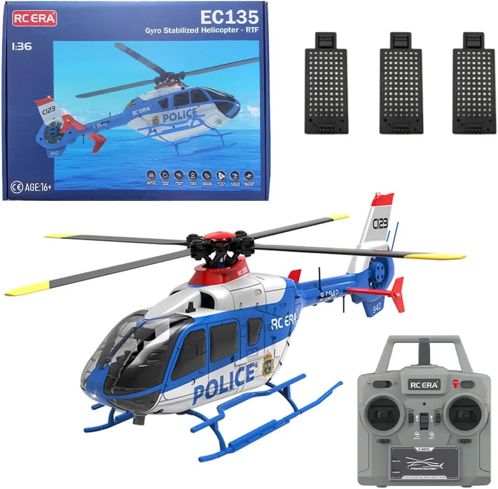 C123 EC135 RC Helicopter with 3D/6G Mode for Adults, 2.4G 6CH Single-Rotor RC Helicopter with 6-Axis Gyro & Altitude Hold - RTF