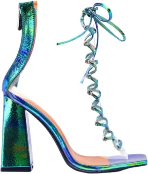 Cape Robbin lace up peep toe clear chunky heel ankle booties