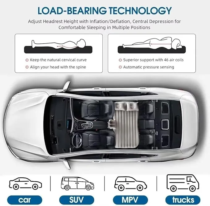 Car Air Mattress -SUV Air Mattress Inflatable Bed Car Air Mattress Back Seat Thickened and Double with Air Pump Portable Foldable Car Air Bed Mattress for Home Car Travel Camping