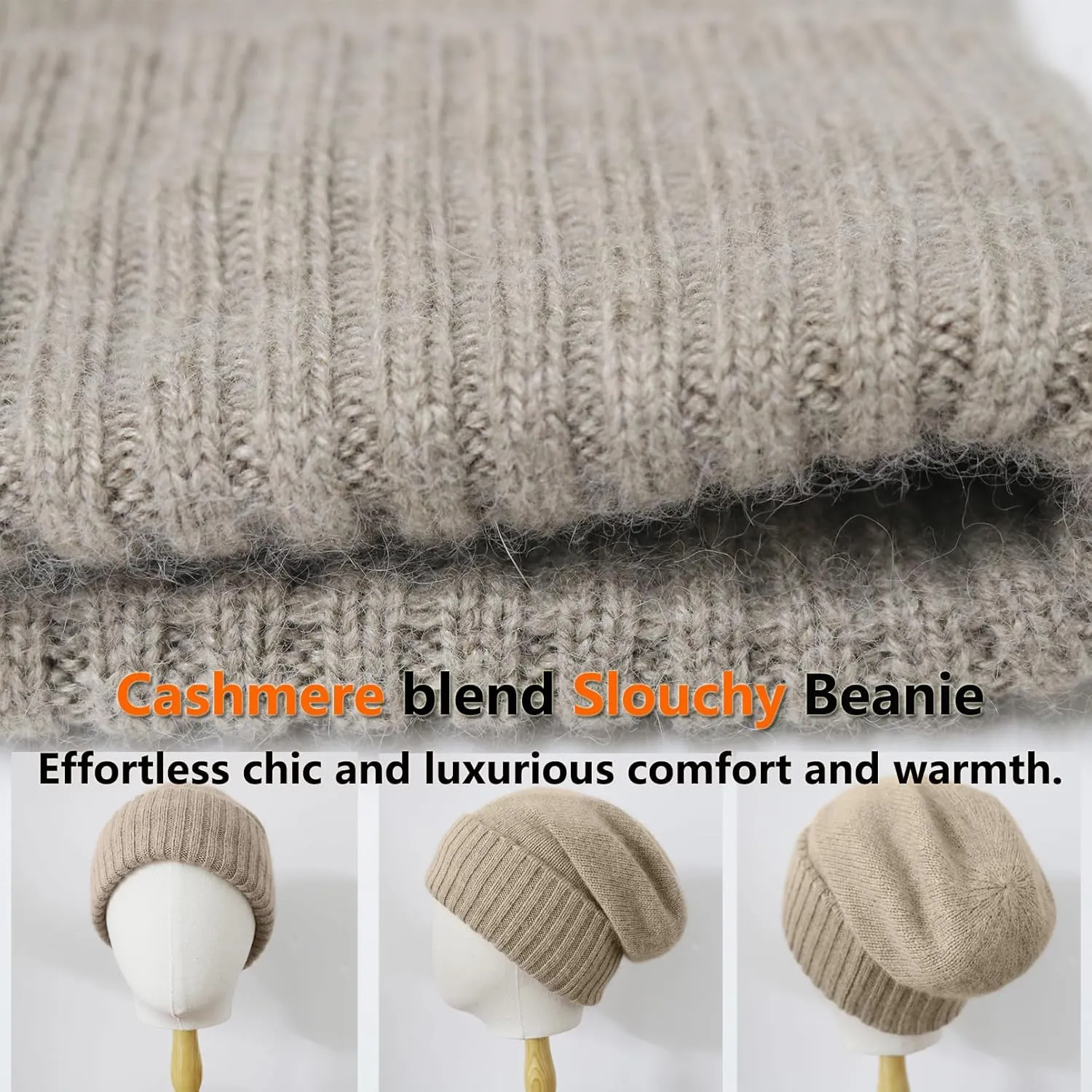 Cashmere Blend Satin Lined Beanie Hat Wool Winter Hats for Women Men Cuffed Hat Silk Lining Slouchy Beanie Women Knit Hat