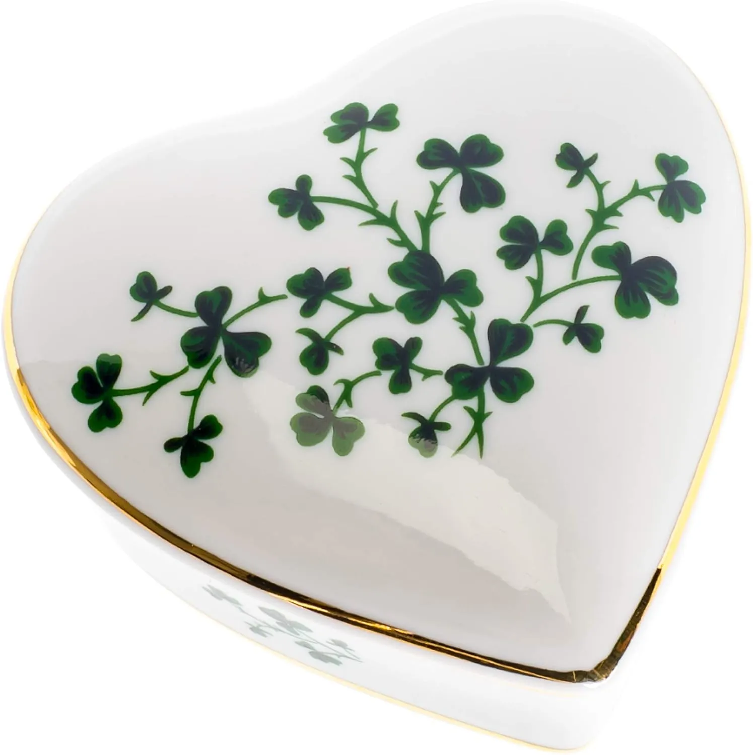 CBE All Shamrocks Heart Shaped 3 x 3 Inch Porcelain Trinket Jewelry Box