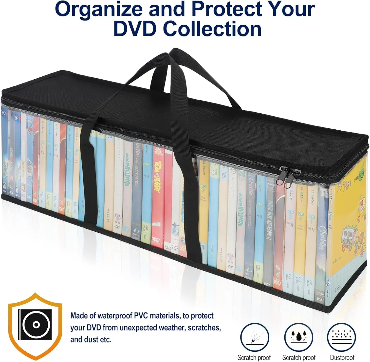 CCidea DVD Storage Bags (Set of 6) Clear PVC Media Holder Case with Handles for DVDs/CDs/VHS Box/Blu Ray Disc/Movie Cases/Video Games Discs - Each Bag Holds up to 40 DVDs