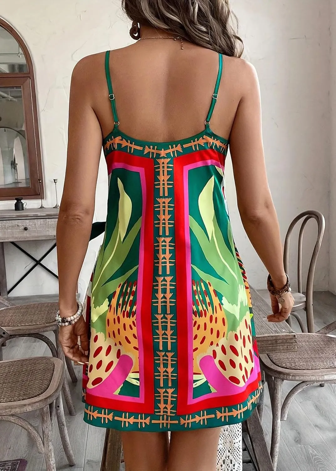CHARTOU Women Summer Short Floral Boho Wrap Dress Spaghetti Strap Side Tie Asymmetrical Mini Dress