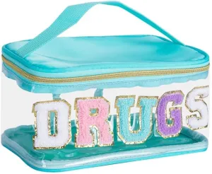 Chenille Letter Patches,Clear Makeup Bags Purse Pouch,Preppy Nylon PVC Large Cosmetic Toiletry Storage Bag with Handle