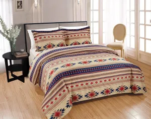 Chezmoi Collection 3-Piece Southwestern Geometric Tribal Multicolor Coffee Brown Navy Red Duvet Cover Set - Zipper Closure and Corner Ties, Queen Size