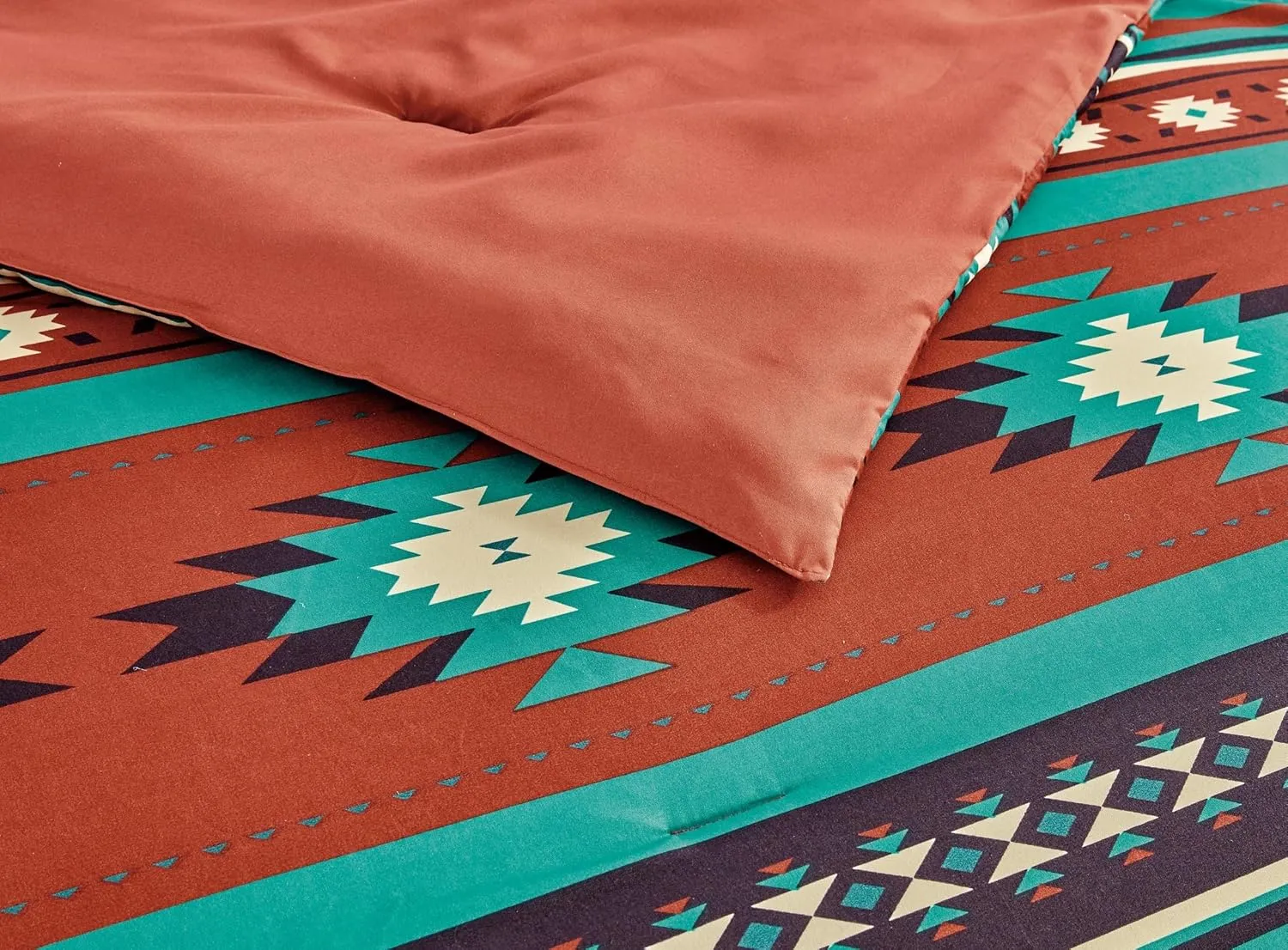 Chezmoi Collection 3-Piece Southwestern Geometric Tribal Multicolor Red Teal Beige Comforter Set, Queen Size