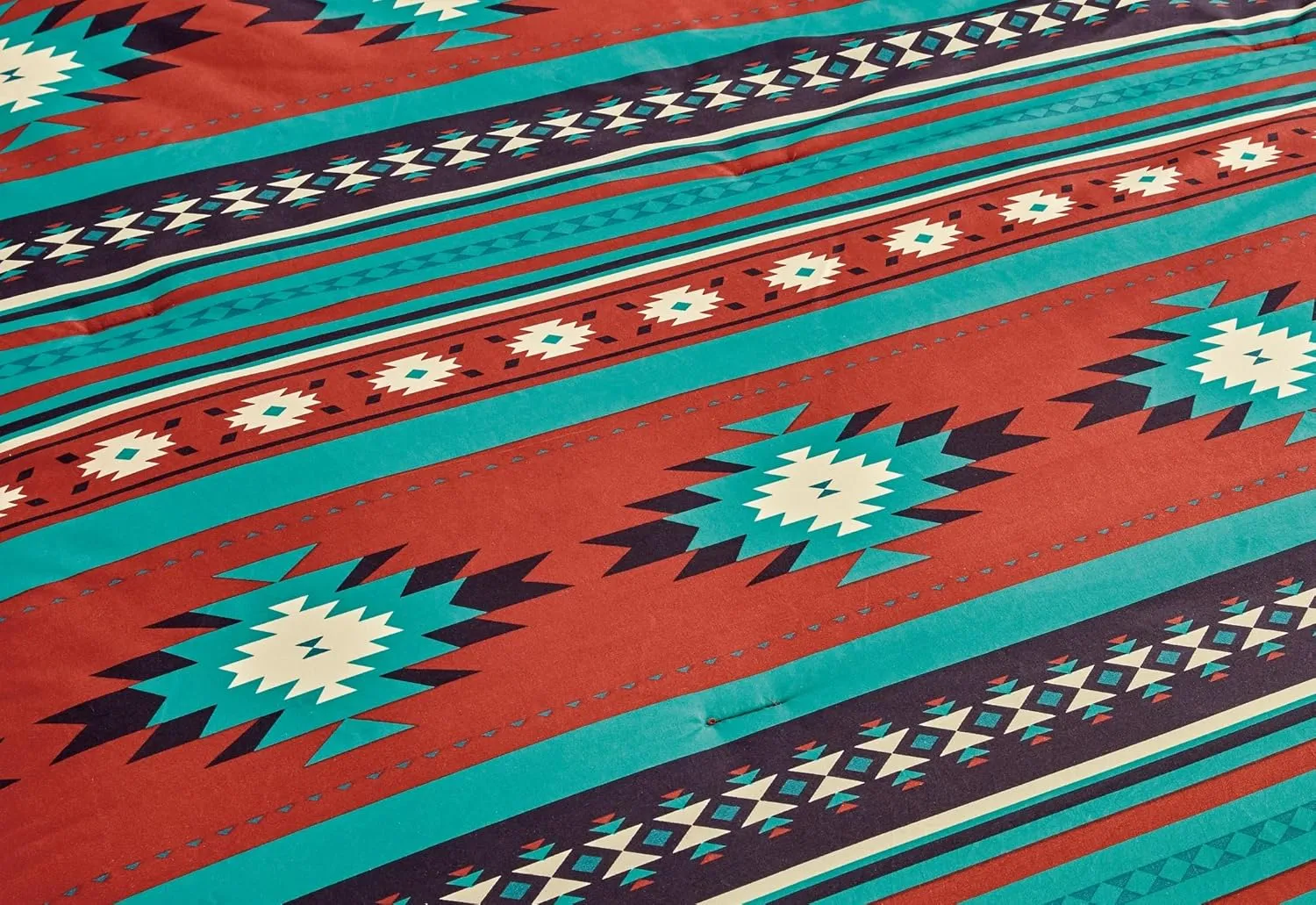 Chezmoi Collection 3-Piece Southwestern Geometric Tribal Multicolor Red Teal Beige Comforter Set, Queen Size