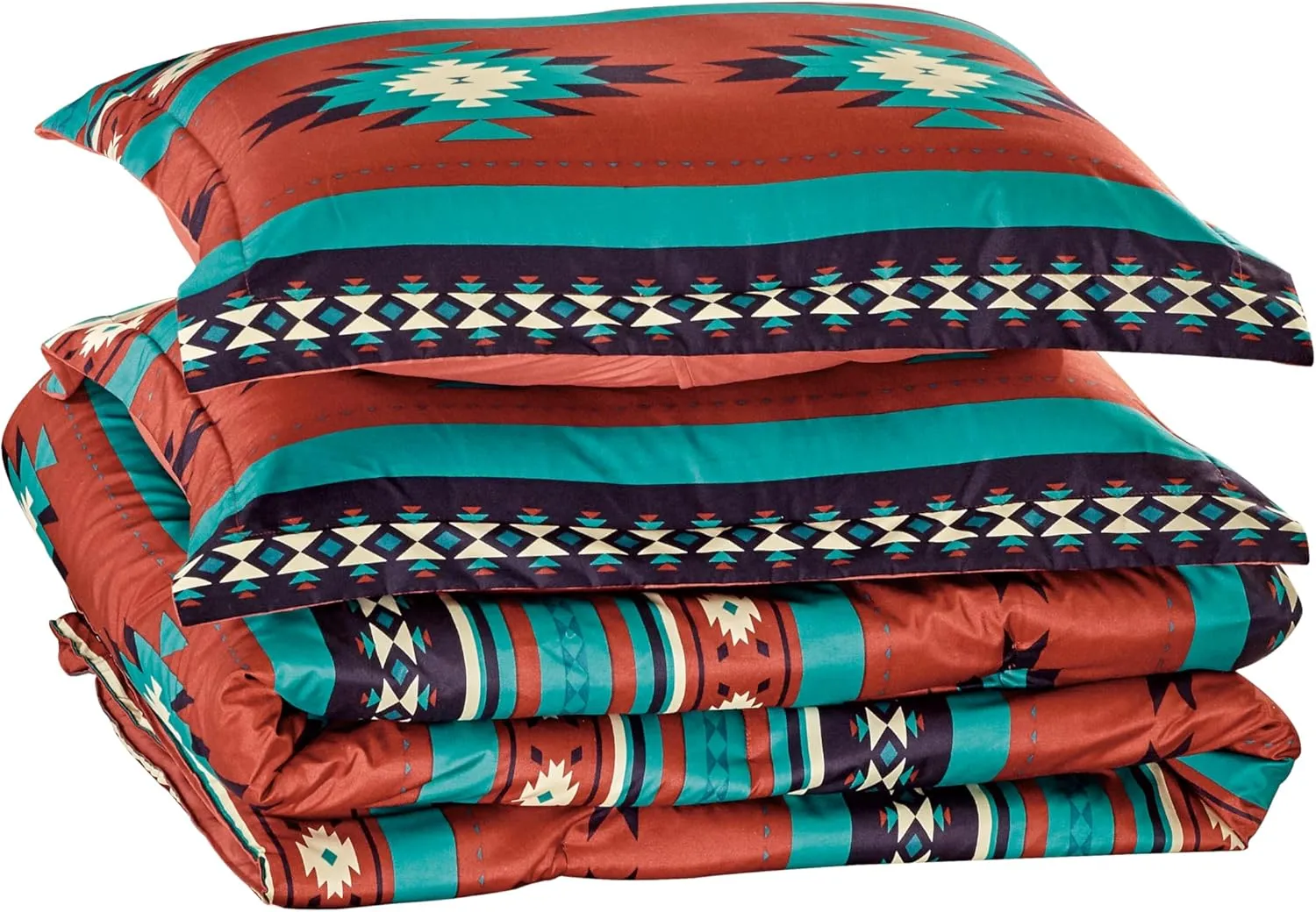 Chezmoi Collection 3-Piece Southwestern Geometric Tribal Multicolor Red Teal Beige Comforter Set, Queen Size