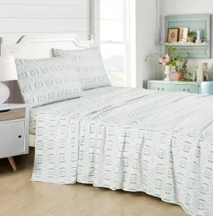 Chezmoi Collection 4-Piece Lodge Geometric Prickly Pear Cactus Sheet Set Queen Size - Green Purple Printed Brushed Microfiber Lightweight Breathable Bed Sheets