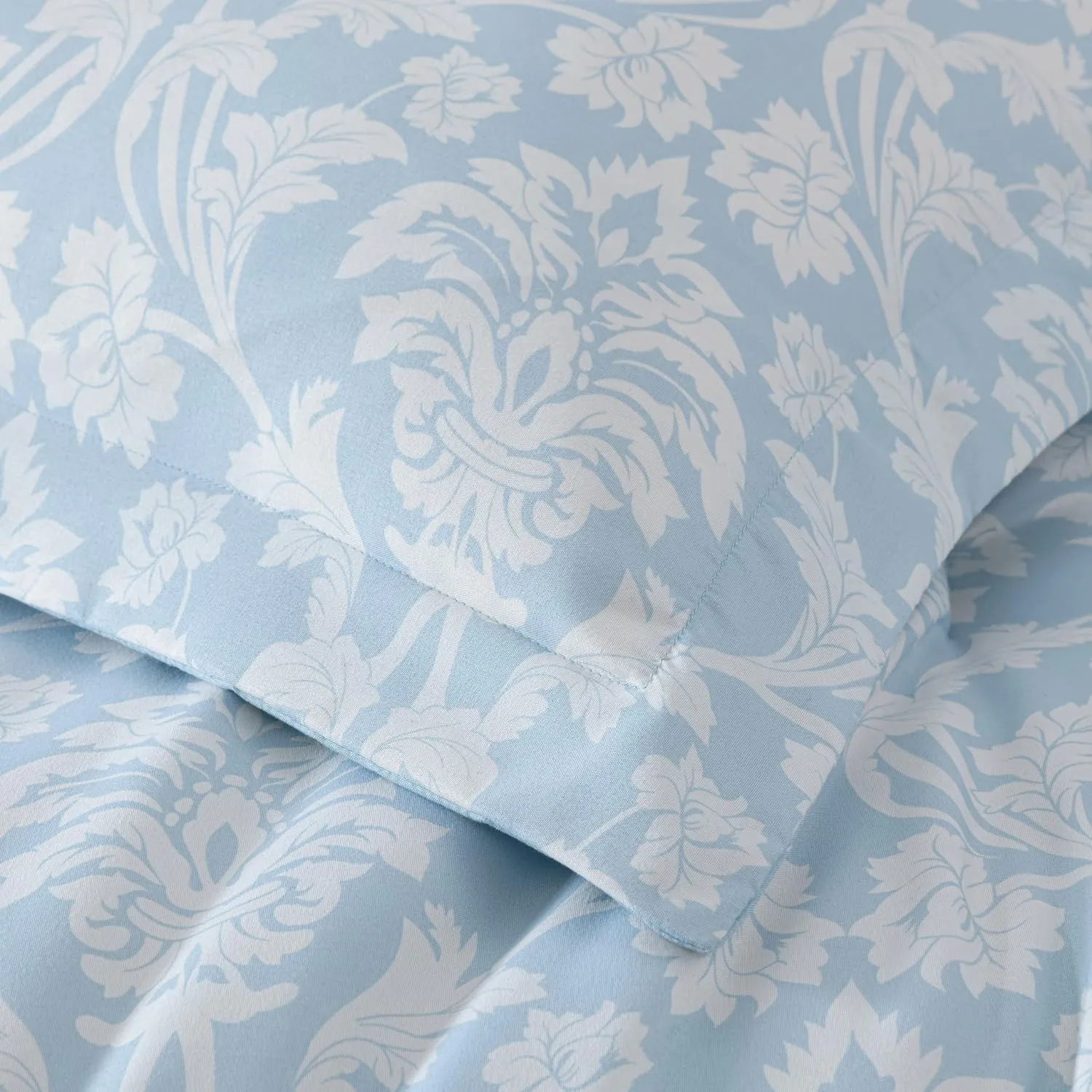Chezmoi Collection Ivy Floral Medallion Comforter Set King Size, 3-Piece Blue/White Floral Printed Lightweight Bedding Comforter Set for All Seasons