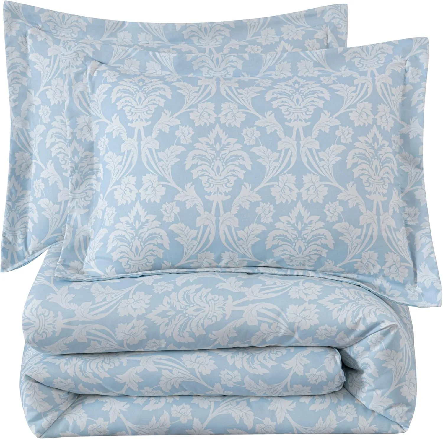 Chezmoi Collection Ivy Floral Medallion Comforter Set King Size, 3-Piece Blue/White Floral Printed Lightweight Bedding Comforter Set for All Seasons
