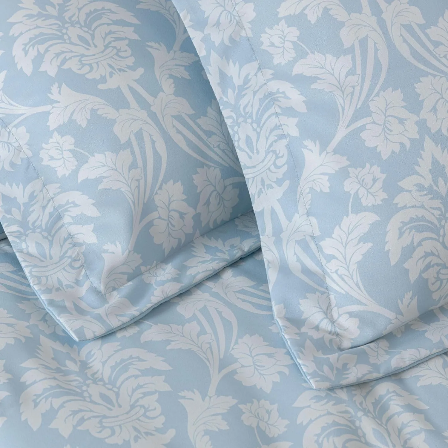 Chezmoi Collection Ivy Floral Medallion Comforter Set King Size, 3-Piece Blue/White Floral Printed Lightweight Bedding Comforter Set for All Seasons