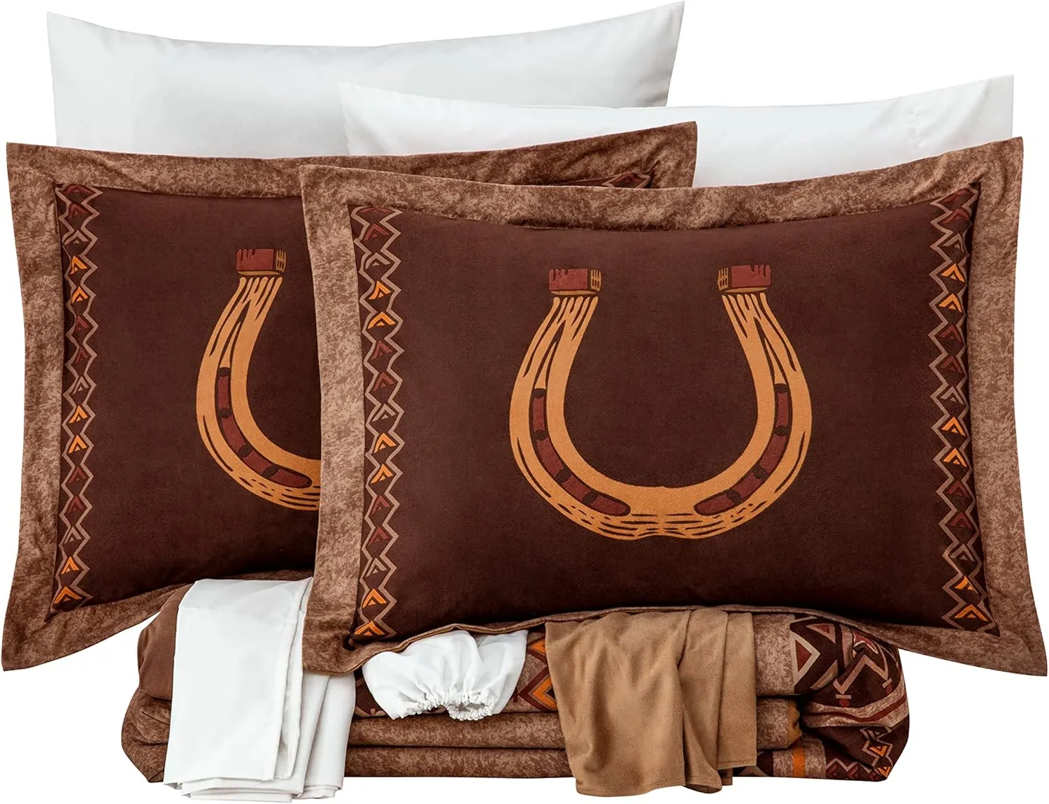 Chezmoi Collection Maverick 7-Piece Full Microsuede Bed in a Bag Comforter Set - Southwestern Wild Horses Russet Brown Bedding Set with Comforter and Sheets
