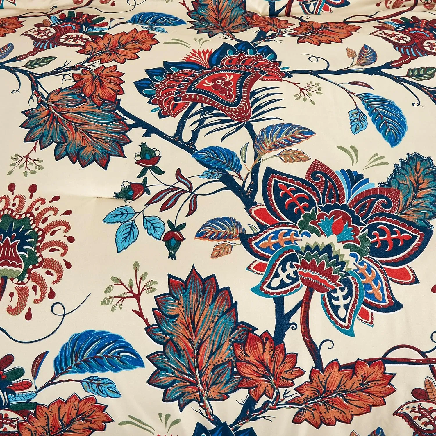 Chezmoi Collection Paradise Floral 7-Piece Printed Microfiber Comforter Set, Full - Multicolor Red Blue Cream Printed Lightweight Bedding Set