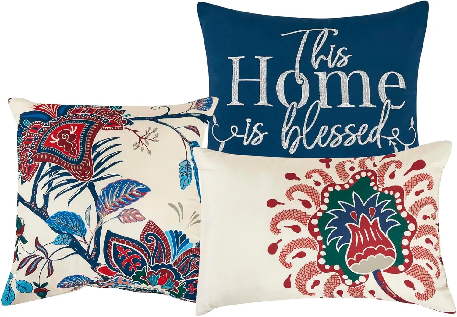 Chezmoi Collection Paradise Floral 7-Piece Printed Microfiber Comforter Set, Full - Multicolor Red Blue Cream Printed Lightweight Bedding Set