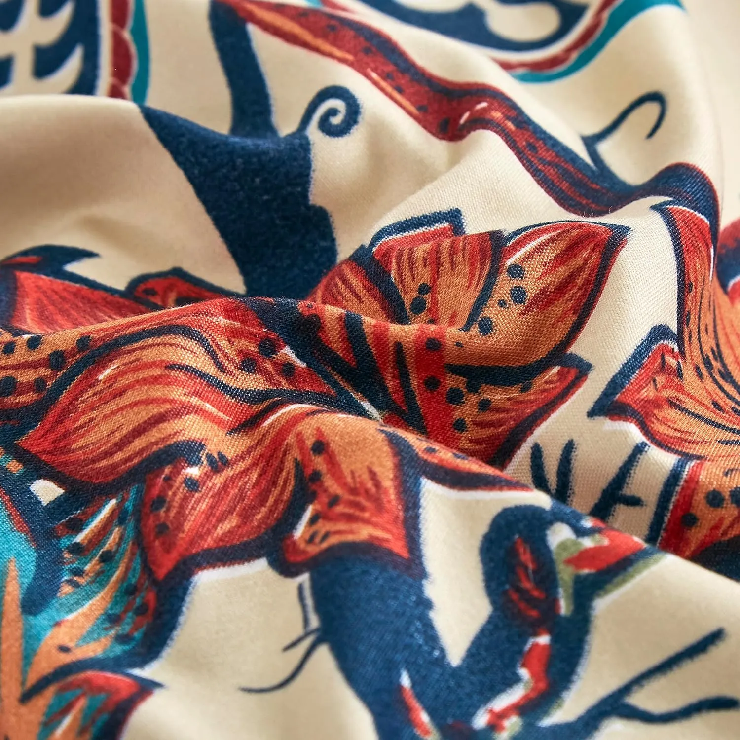 Chezmoi Collection Paradise Floral 7-Piece Printed Microfiber Comforter Set, Full - Multicolor Red Blue Cream Printed Lightweight Bedding Set