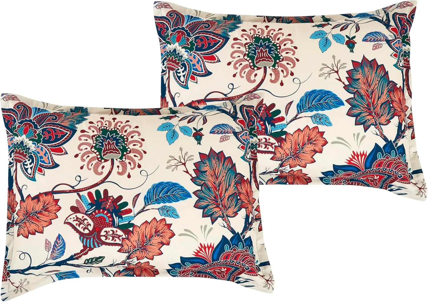 Chezmoi Collection Paradise Floral 7-Piece Printed Microfiber Comforter Set, Full - Multicolor Red Blue Cream Printed Lightweight Bedding Set