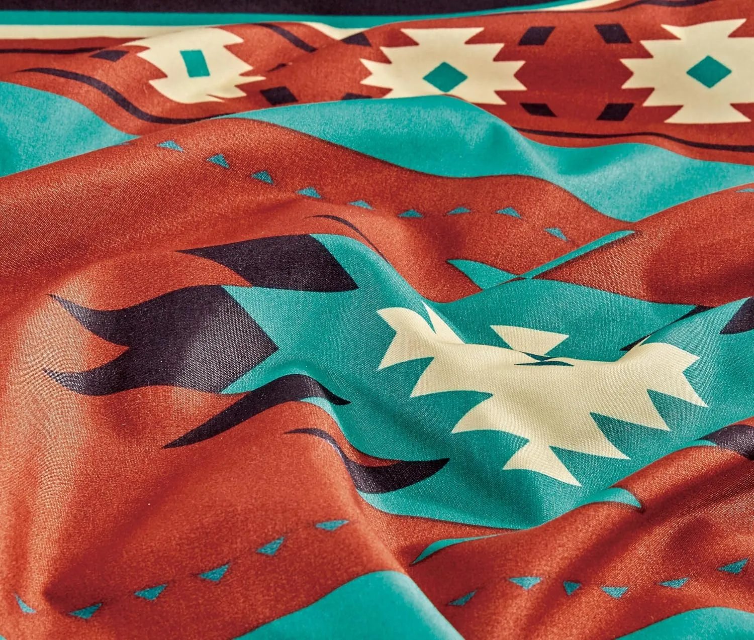 Chezmoi Collection Prescott 4-Piece Southwestern Geometric Tribal Multicolor Red Teal Beige Sheet Set, Queen Size