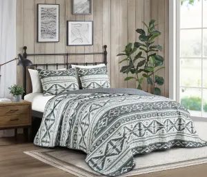 Chezmoi Collection Remy 3-Piece Southwestern Geometric Motif Quilt Set - Multicolor Gray White Light Brown Printed Microfiber Lightweight Quilted Bedspread Set, Queen (100" x 95")