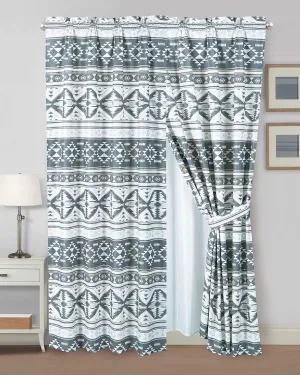 Chezmoi Collection Remy 4-Piece Southwestern Geometric Motif Window Curtain Set with Sheer Backing - Multicolor Gray White Light Brown Printed Microfiber, 120 inch x 84 inch