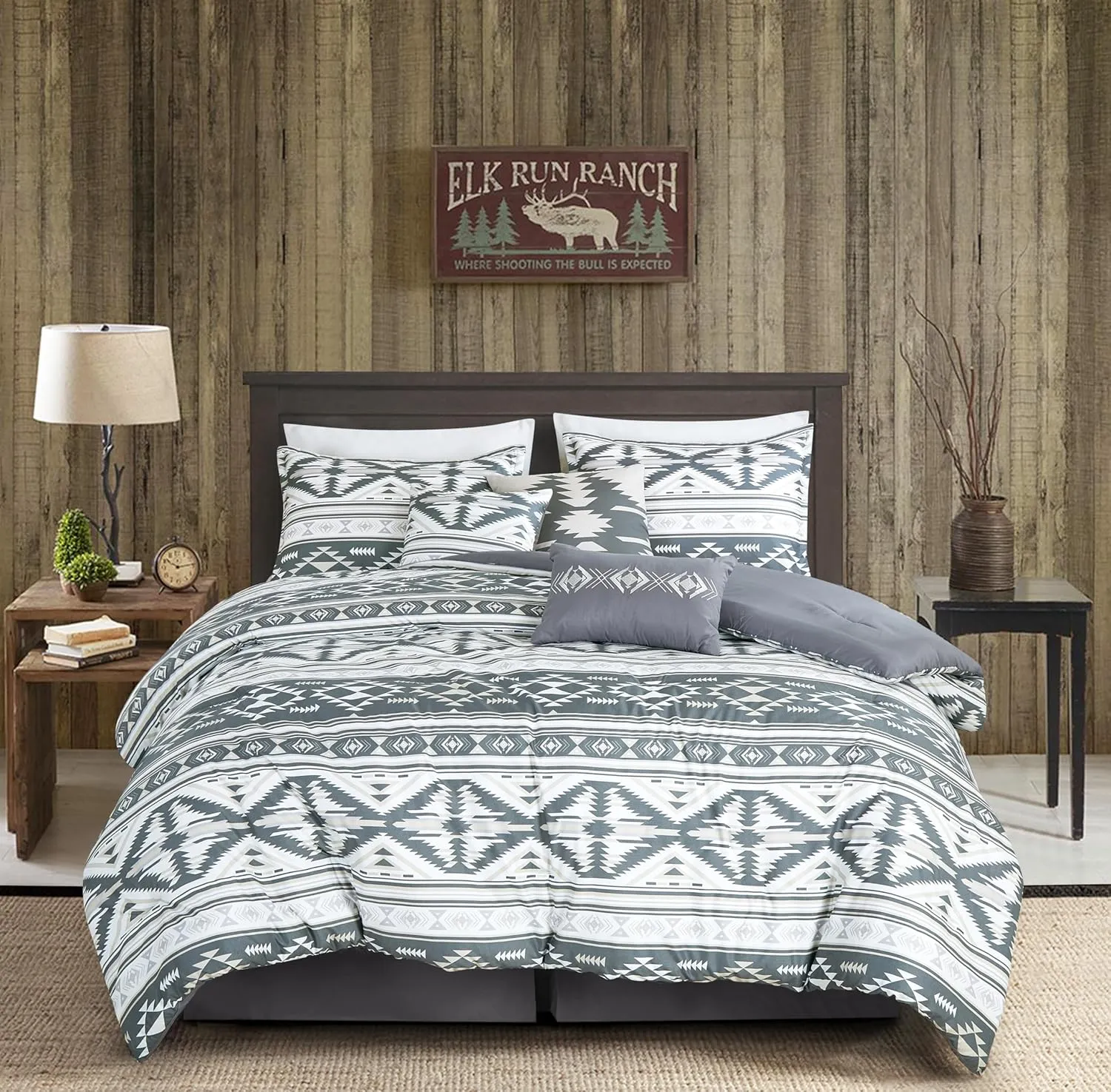 Chezmoi Collection Remy 7-Piece Southwestern Geometric Motif Comforter Set - Multicolor Gray White Light Brown Printed Microfiber Bedding, Queen