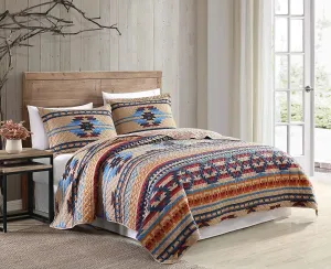 Chezmoi Collection Wyoming 3-Piece Southwestern Quilt Set - Geometric Tribal Multicolor Beige Brown Blue Red Printed Pre-Washed Microfiber Bedspread Set, King Size
