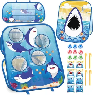 chiazllta Shark Bean Bag Toss Games Toys for Family Party Supplies 3 in 1 Toy Foldable Cornhole Lawn Carnival Game Gift for Kids Toddler Ages 3-8 Outdoor Tic Tac Toe Target Game Birthday Activity