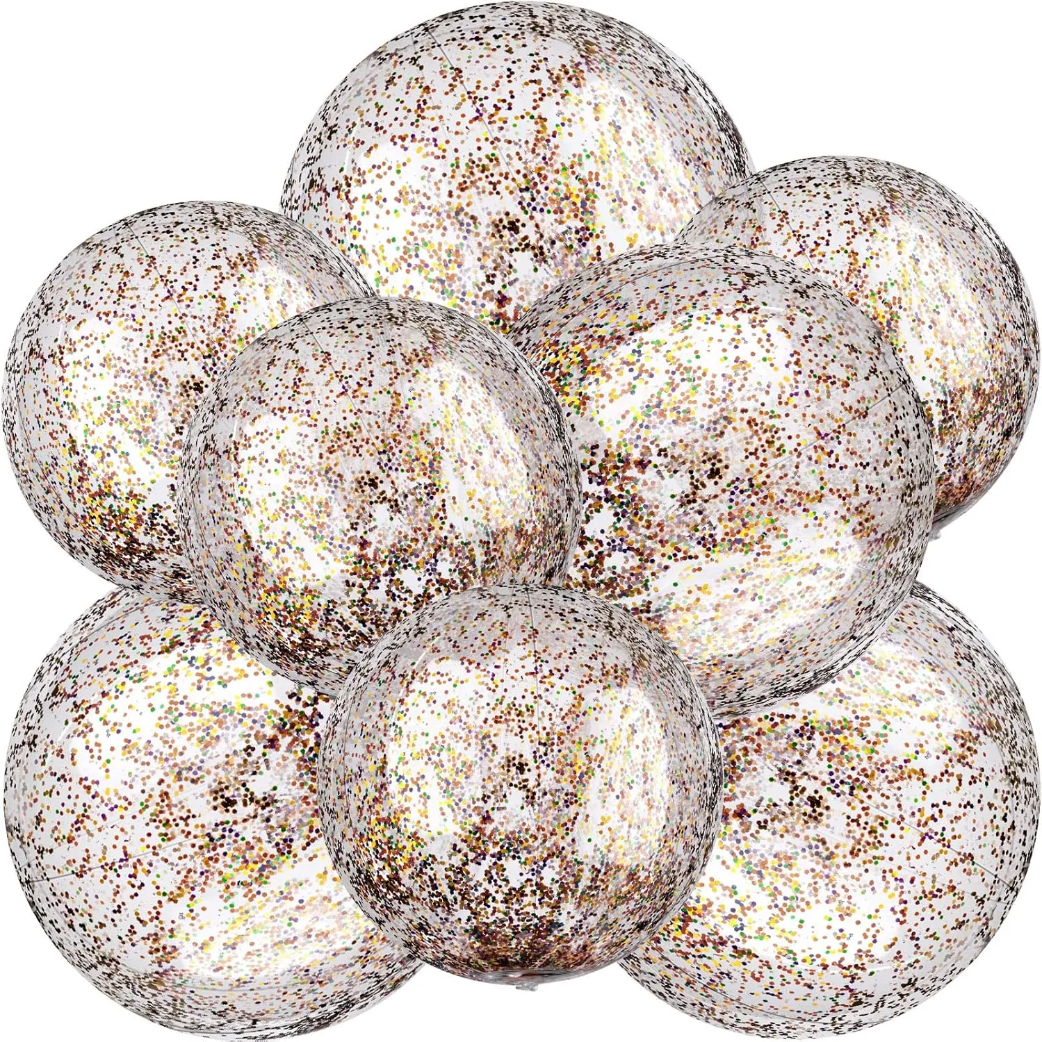 Chivao 10 Pcs Inflateable Sequin Glitter Beach Balls, 24 Inch and 16 Inch Jumbo Pool Confetti Glitter Balls, Swimming Pool Beach Toys for Summer Favor Decorations