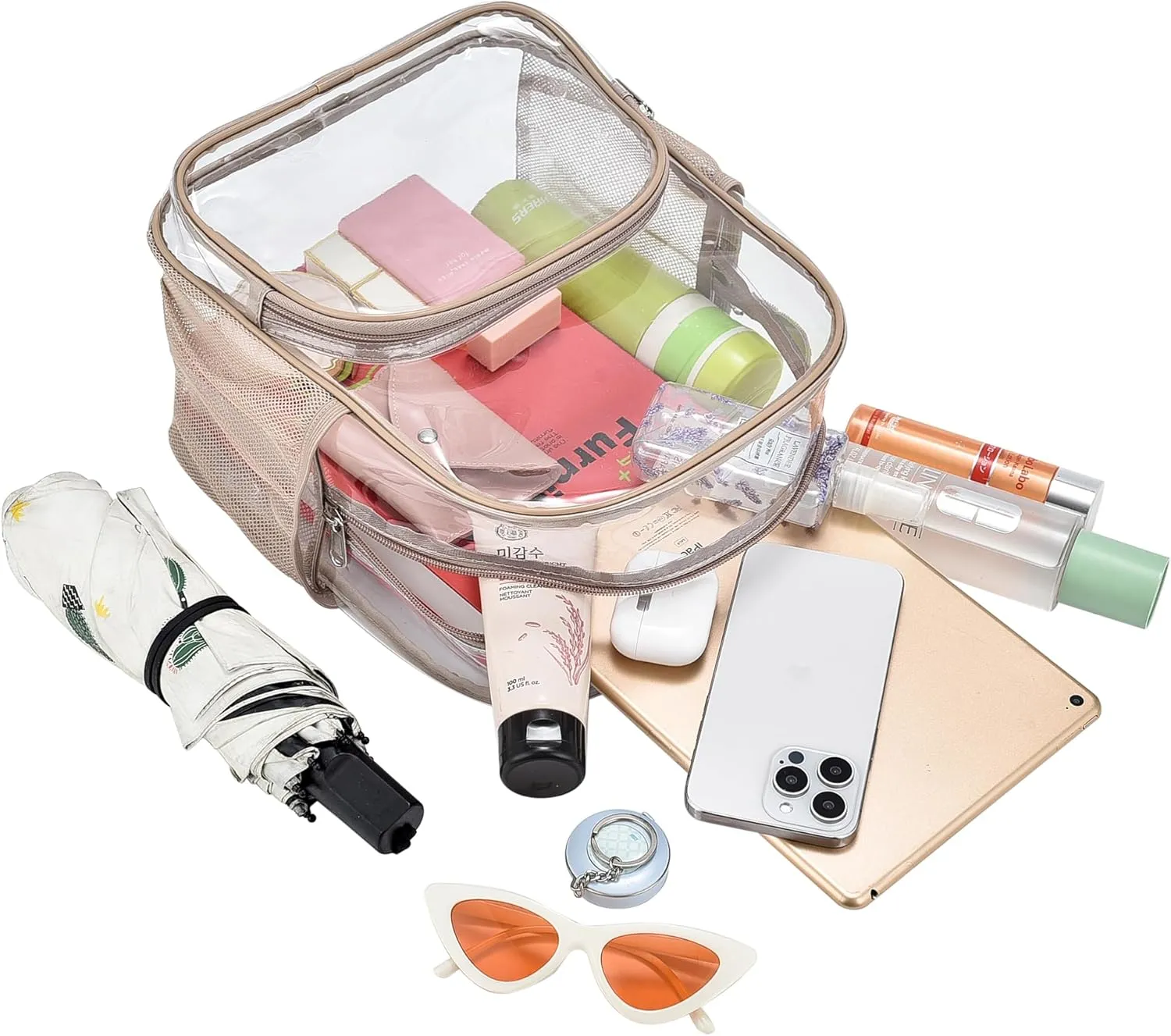Clear Backpack for Stadium Events 12x12x6 with Front Pocket for Concert Sport Fashion Women Backpack Events Work Travel(Khaki)