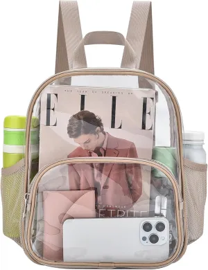 Clear Backpack for Stadium Events 12x12x6 with Front Pocket for Concert Sport Fashion Women Backpack Events Work Travel(Khaki)