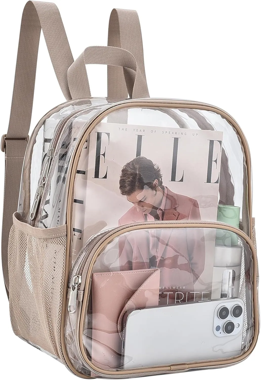 Clear Backpack for Stadium Events 12x12x6 with Front Pocket for Concert Sport Fashion Women Backpack Events Work Travel(Khaki)